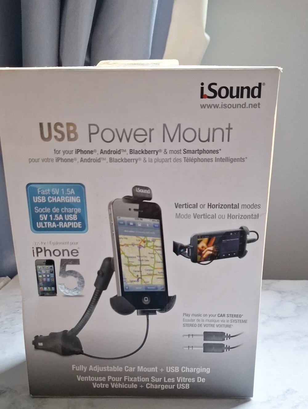USB Power Mount Car Phone Holder with USB Charging — Black